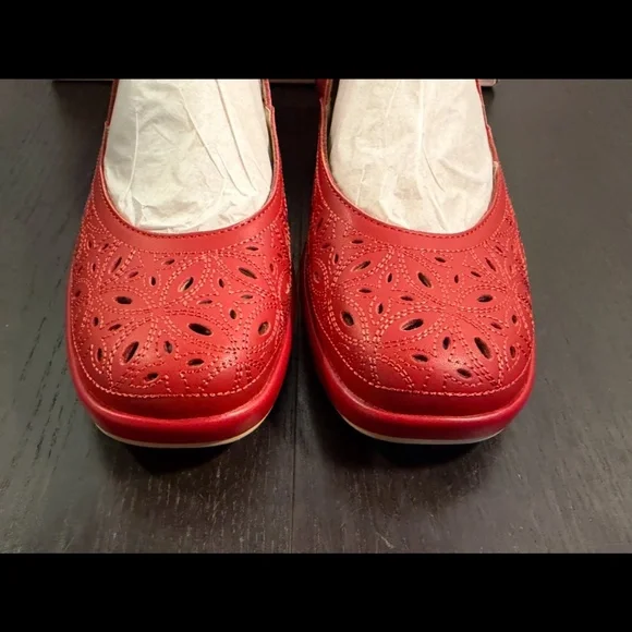 Alegria Hayes Ruby Breeze Mary Jane Wedge Heel Shoes Red Womans EU 38/US 8-8.5 - Picture 4 of 16